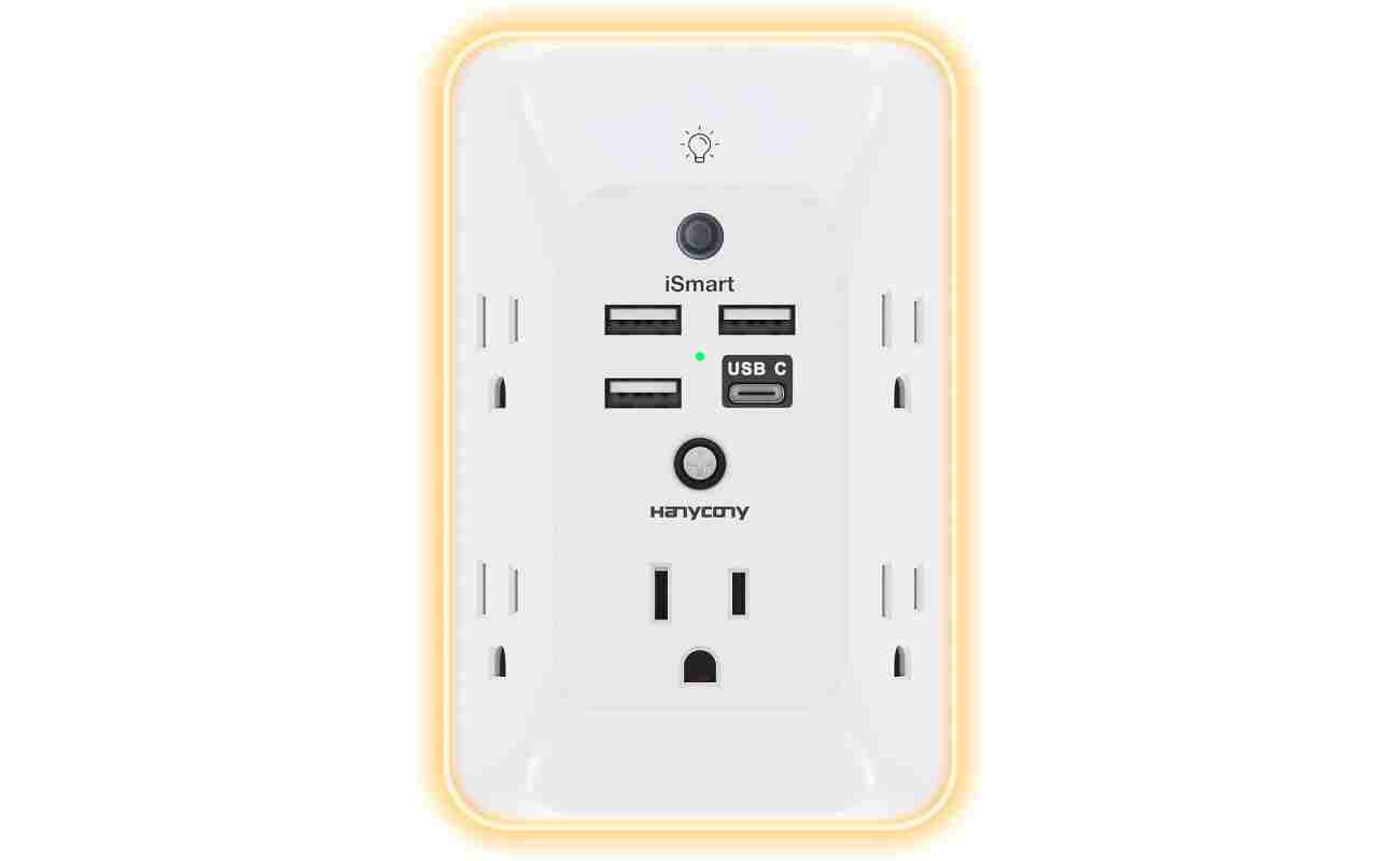 Outlet Extender with Night Light, HANYCONY Multi Plug Outlet, USB Wall Charger Surge Protector 4 USB Ports(1 USB C), Power Strip Electrical Outlet Splitter Expander for Home...
