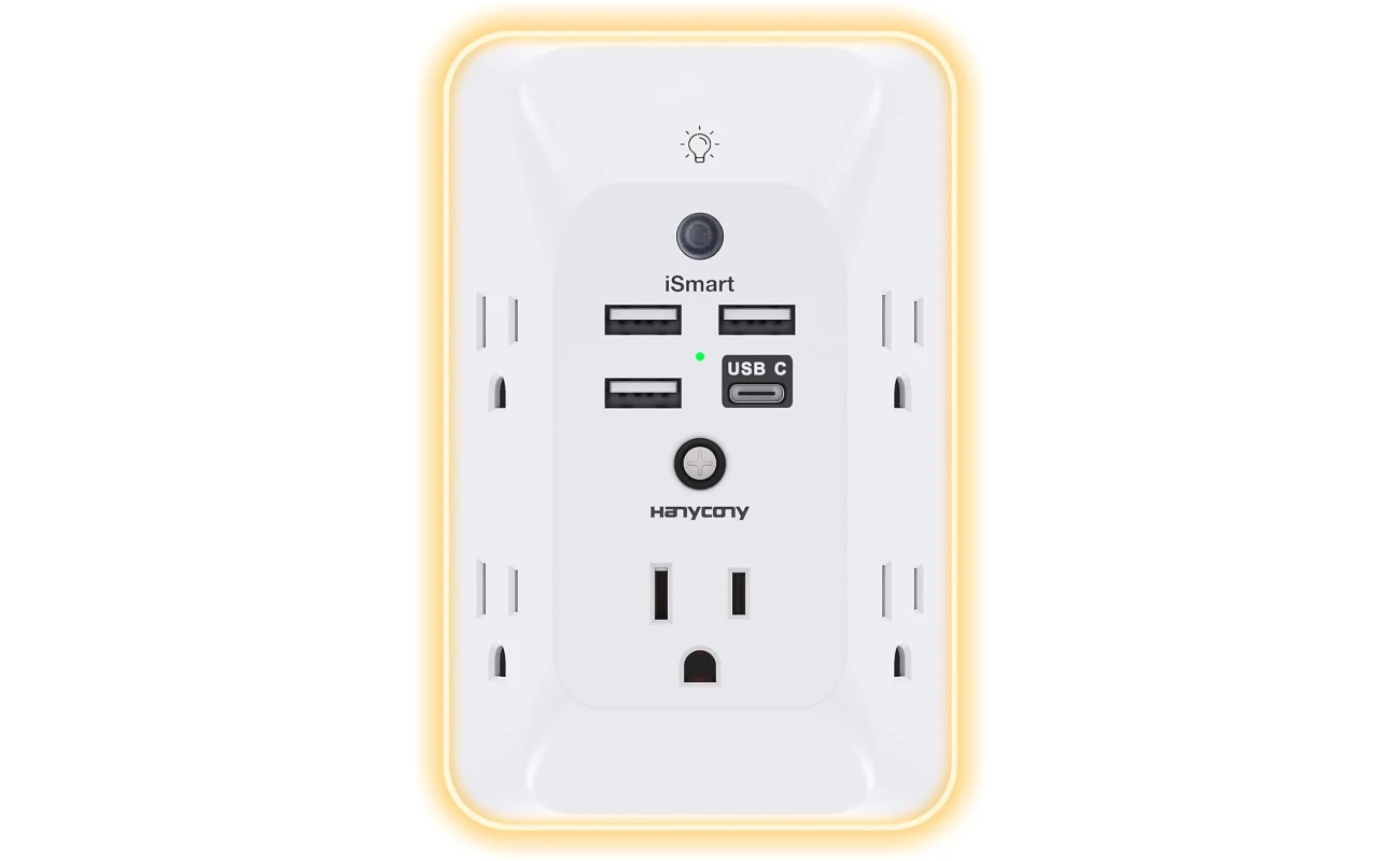 Outlet Extender with Night Light, HANYCONY Multi Plug Outlet, USB Wall Charger Surge Protector 4 USB Ports(1 USB C), Power Strip Electrical Outlet Splitter Expander for Home...