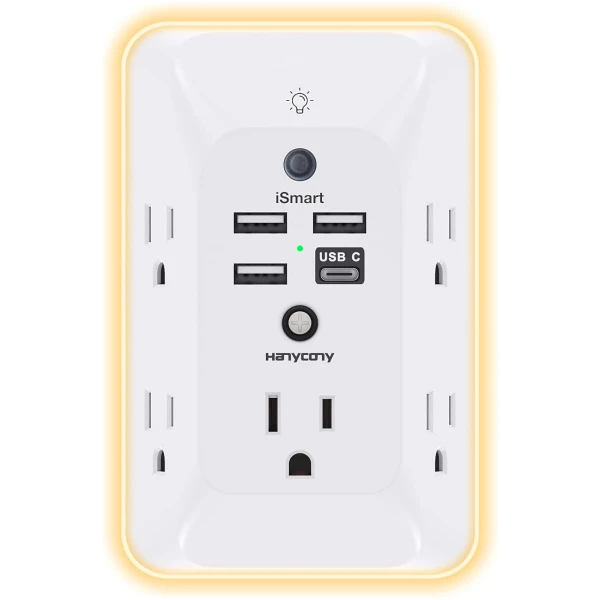 Outlet Extender with Night Light, HANYCONY Multi Plug Outlet, USB Wall Charger Surge Protector 4 USB Ports(1 USB C), Power Strip Electrical Outlet Splitter Expander for Home...