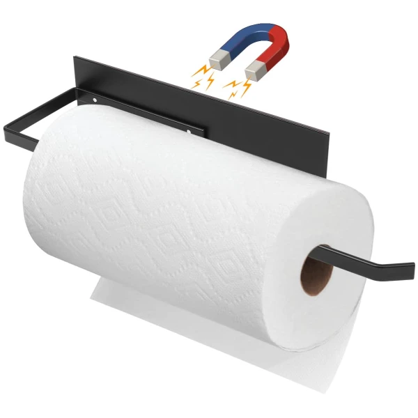 Paper Towel Holder, Magnetic Paper Towel Holder for Fridge, Toilet Paper Roll Holder Magnet Towel Rack Wall Mount Fridge Organizer for Paper Towels Rolls Bathroom Pantry RV...