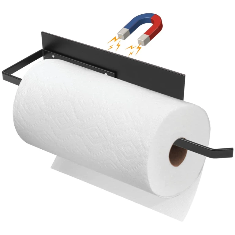 Paper Towel Holder, Magnetic Paper Towel Holder for Fridge, Toilet Paper Roll Holder Magnet Towel Rack Wall Mount Fridge Organizer for Paper Towels Rolls Bathroom Pantry RV...
