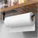 Paper Towel Holder - Self-Adhesive or Drilling, Matte Black, Upgraded Aluminum Kitchen Roll Dispenser Under Cabinet, Lighter but Stronger Than Stainless Steel!