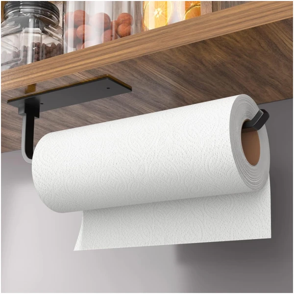 Paper Towel Holder - Self-Adhesive or Drilling, Matte Black, Upgraded Aluminum Kitchen Roll Dispenser Under Cabinet, Lighter but Stronger Than Stainless Steel!