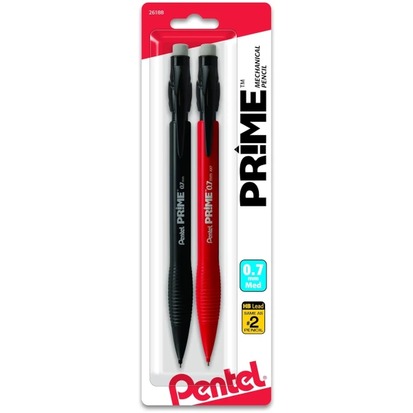 Pentel Prime Mechanical Pencil 0.7Mm Assorted Barrel Colors, Pack of 2 (AX7BP2)