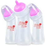 Pet Feeding Bottle,3 Pack Wide Mouth Angled Nursing Bottle, 3 Sizes Nipples with Ventilation Valve Resistant Tearing Perfect for Puppies, Kittens, Small Wildlife(Pink)