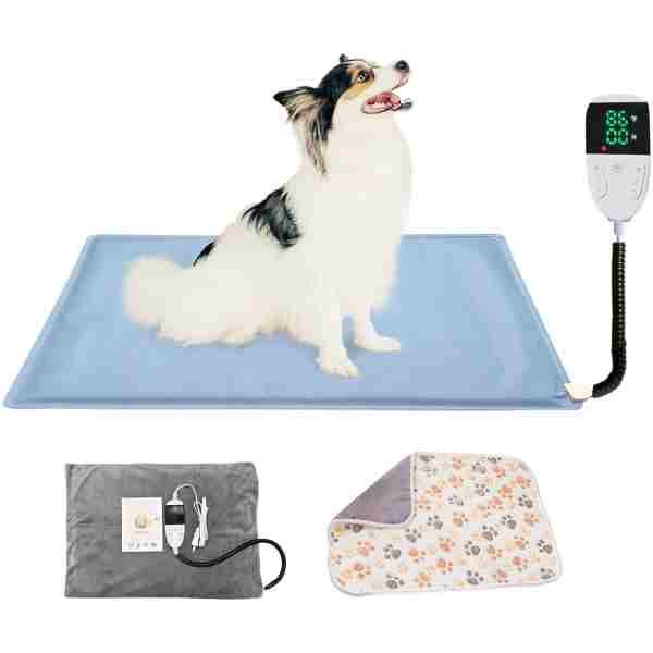 Pet Heating Pad,Waterproof Heated Cat Bed with Washable Covers and Soft Blanket,13.8 x 19.7 Inches,Self Heating Pet Pad with Intelligent Thermostat