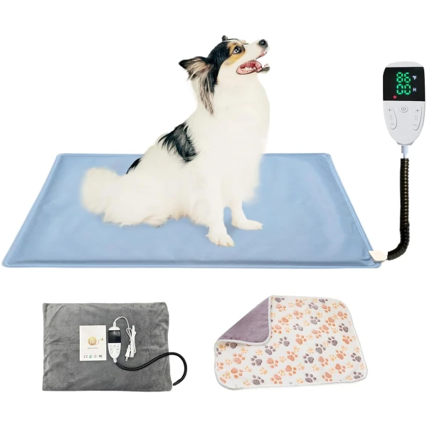 Pet Heating Pad,Waterproof Heated Cat Bed with Washable Covers and Soft Blanket,13.8 x 19.7 Inches,Self Heating Pet Pad with Intelligent Thermostat