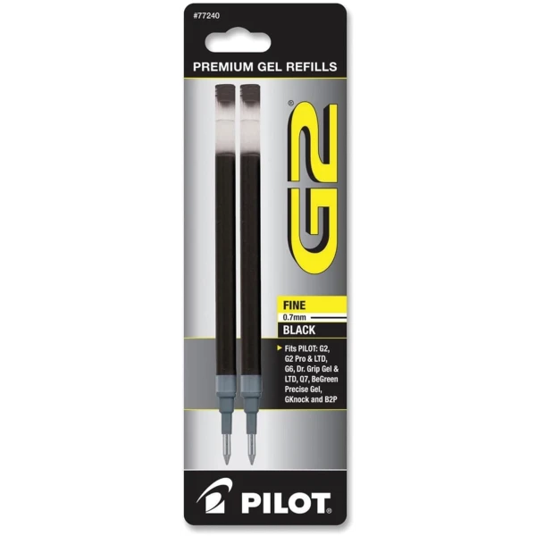 Pilot, G2 Gel Ink Refills, Fine Point 0.7 mm, Black, Pack of 2