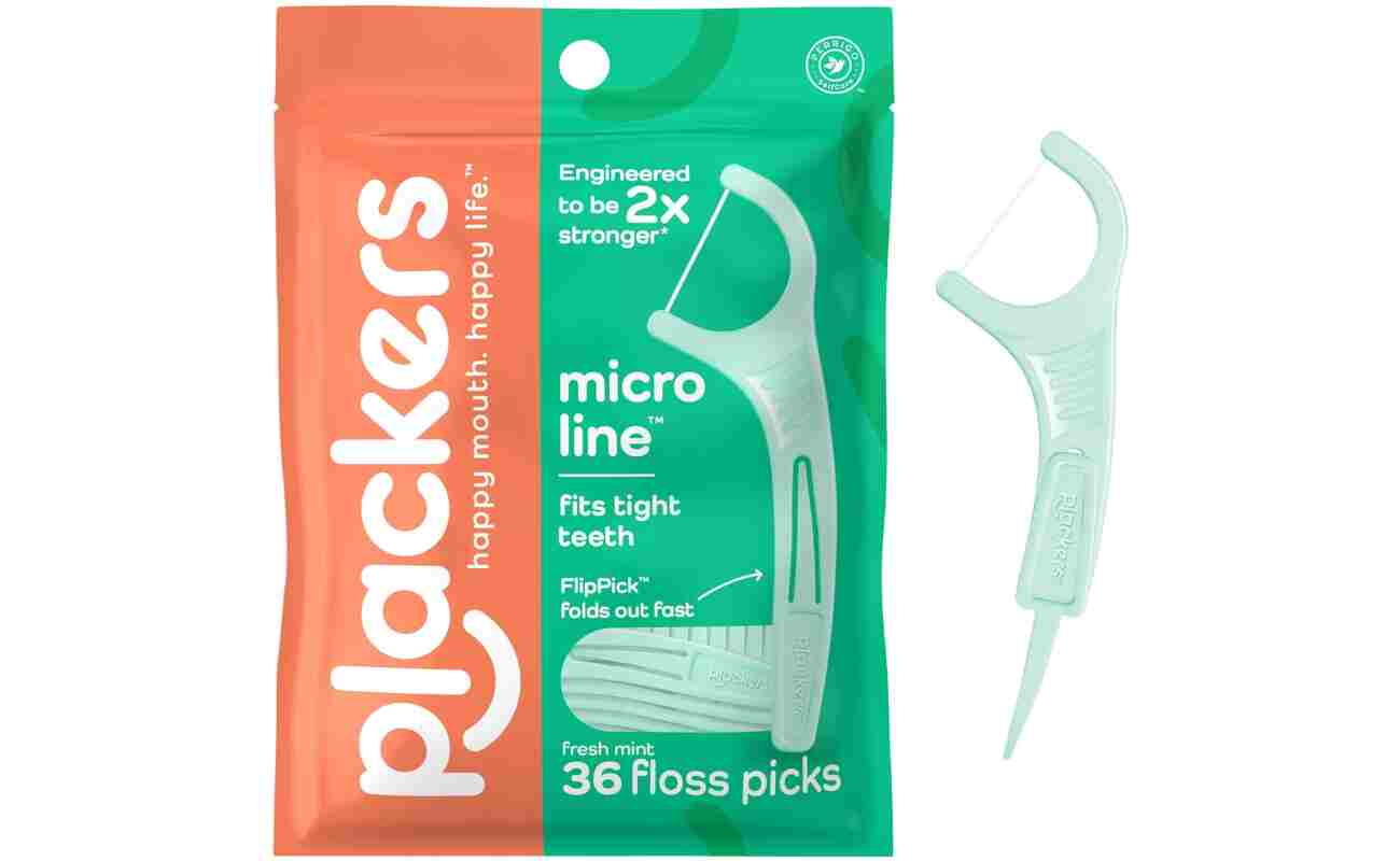 Plackers Micro Line Dental Floss Picks, Fold-Out FlipPick, Tuffloss, Easy Storage with Sure-Zip Seal, Fresh Mint Flavor, 36 Count (Packaging May Vary)