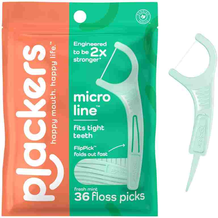 Plackers Micro Line Dental Floss Picks, Fold-Out FlipPick, Tuffloss, Easy Storage with Sure-Zip Seal, Fresh Mint Flavor, 36 Count (Packaging May Vary)