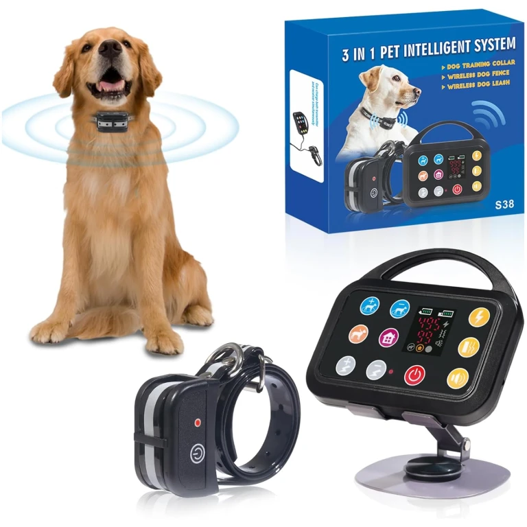 Plkm Wireless Dog Fence Indoor Outdoor Wireless Fence Dog Training Collar 3 in 1 Pet Intelligent System, Out-of-Range Reminder AI Technology, Adjustable Range Shock Strength,...