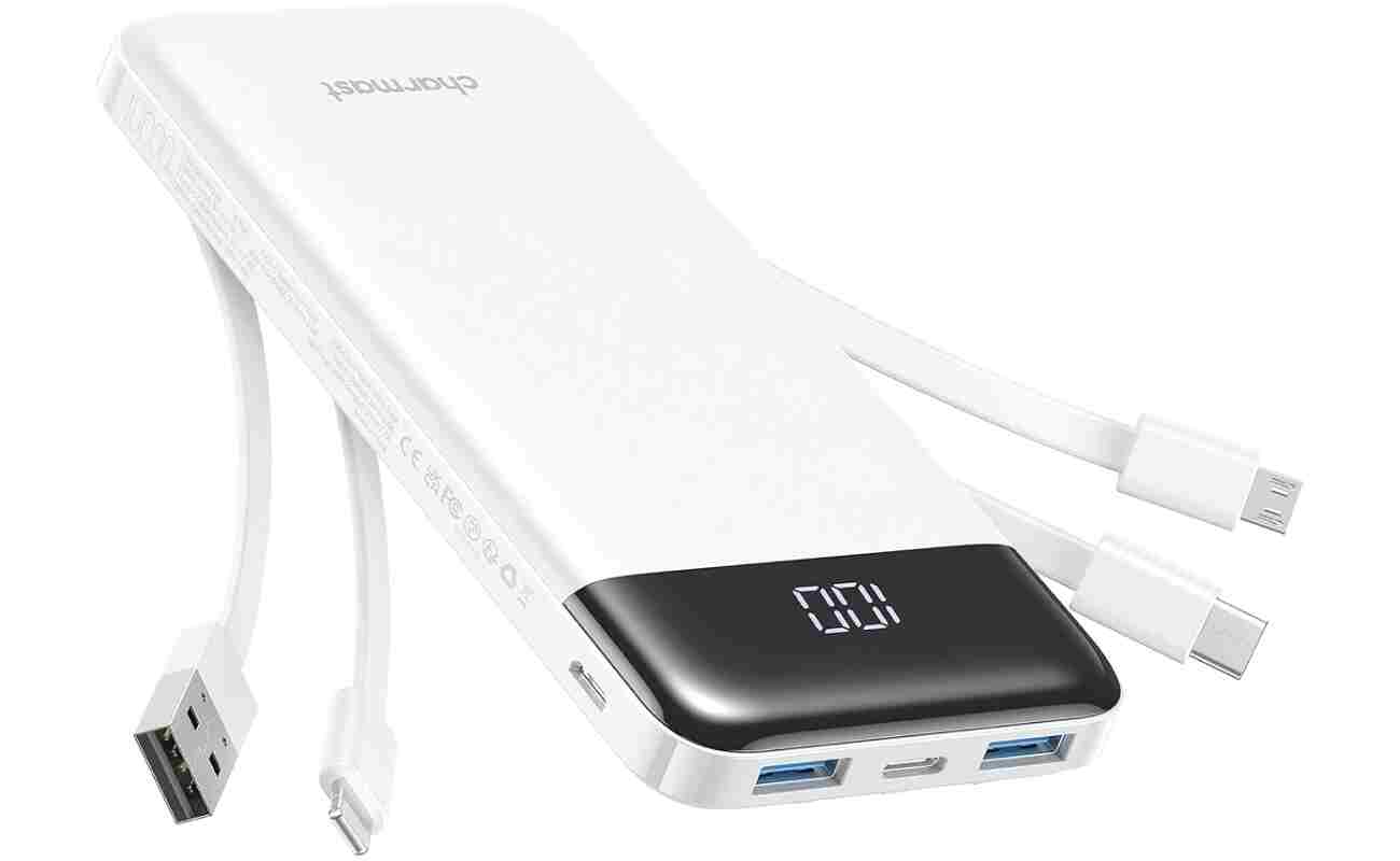 Portable Charger with Built in Cables, Portable Charger with Cords Wires Slim 10000mAh Travel Battery Pack 6 Outputs 3 Inputs 3A Fast Charging Power Bank for Samsung Google...