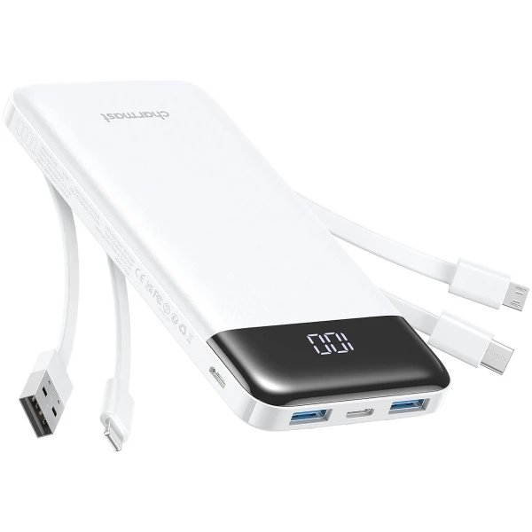 Portable Charger with Built in Cables, Portable Charger with Cords Wires Slim 10000mAh Travel Battery Pack 6 Outputs 3 Inputs 3A Fast Charging Power Bank for Samsung Google...