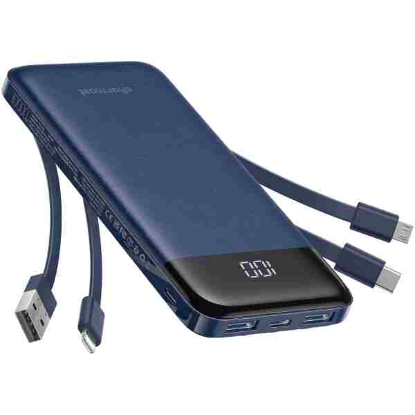 Portable Charger with Built in Cables, Portable Charger with Cords Wires Slim 10000mAh Travel Essentials Battery Pack 6 Outputs 3A High Speed Power Bank for iPhone Samsung Pixel...
