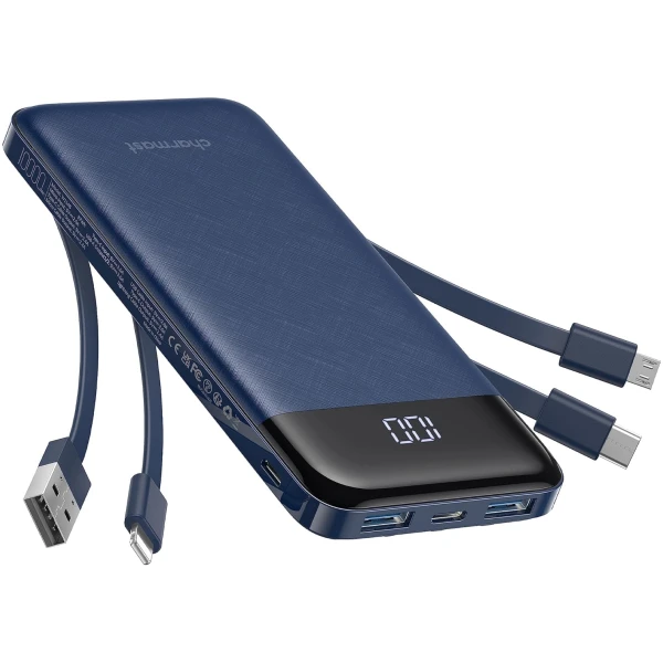 Portable Charger with Built in Cables, Portable Charger with Cords Wires Slim 10000mAh Travel Essentials Battery Pack 6 Outputs 3A High Speed Power Bank for iPhone Samsung Pixel...
