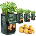 Potato Grow Bags, 4 Pack 10 Gallon with Flap and Handles Planter Pots for Onion, Fruits, Tomato, Carrot - Green