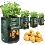 Potato Grow Bags, 4 Pack 10 Gallon with Flap and Handles Planter Pots for Onion, Fruits, Tomato, Carrot - Green