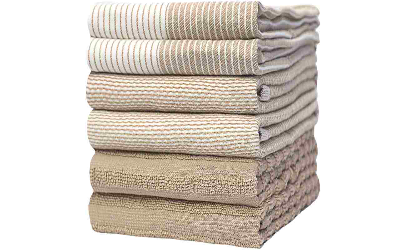 Premium Kitchen Towels (20”x 28”, 6 Pack) | Large Cotton Kitchen Hand Towels | Flat & Terry Dish Towel | Highly Absorbent Tea Towels Set with Hanging Loop | Tan