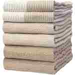 Premium Kitchen Towels (20”x 28”, 6 Pack) | Large Cotton Kitchen Hand Towels | Flat & Terry Dish Towel | Highly Absorbent Tea Towels Set with Hanging Loop | Tan