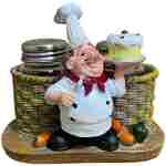 Premium Salt And Pepper Seasoning Shakers Sets - Holding Cake French Chef Sculpture Decoration for Cafe, Steak House, Burger Restaurant,Bakery,Family Dining Table,Kitchen Gadget