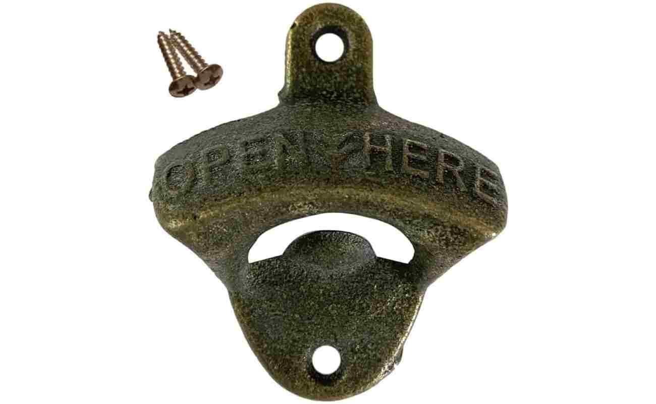 Premium Vintage Wall Mounted Wine Beer Bottle Opener Tool Keyring Bar Drinking Kitchen Ideal Gift for Beverage Lovers, Includes Installation Screws