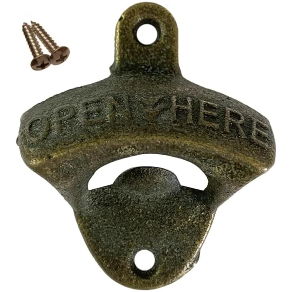 Premium Vintage Wall Mounted Wine Beer Bottle Opener Tool Keyring Bar Drinking Kitchen Ideal Gift for Beverage Lovers, Includes Installation Screws