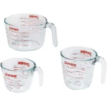Pyrex Essentials (3-Pack) Glass Measuring Cups Set, (1, 2 & 4 Cup) Measuring Cups For Prepping, Baking and Cooking, Preheated Oven, Dishwasher, Freezer, and Microwave Safe