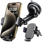 Qifutan Car Phone Holder Mount Phone Mount for Car Windshield Dashboard Air Vent Universal Hands Free Automobile Cell Phone Holder Fit for iPhone Smartphone Carbon Fiber