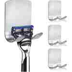 Razor Holder for Shower, 4 Pack Stainless Steel Razor Holder Hooks, Waterproof Self-Adhesive Shaver Holder Hanger Hooks for Bathroom Kitchen to Organize Loofah Robe Towel Plug Coat
