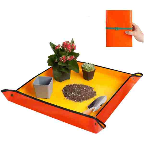 Repotting Mat for Indoor Plant Transplanting and Potting Soil Mess Control Portable Succulent Planting Potting Tray Gardening Gifts for Women Men Plant Lover Gifts (Orange 27" x...