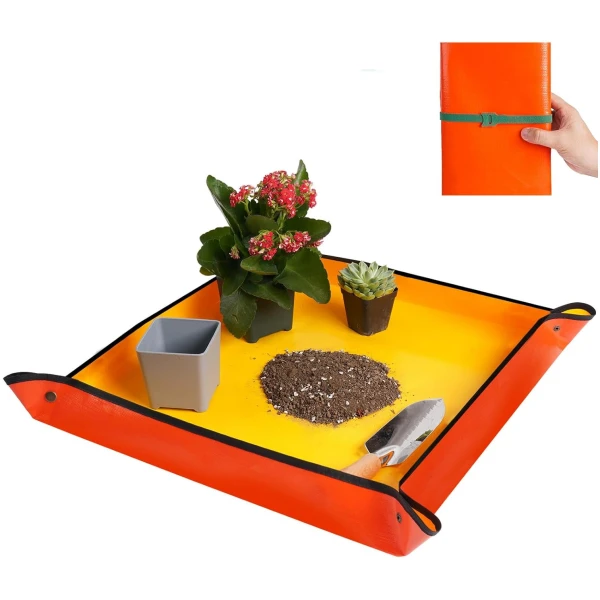 Repotting Mat for Indoor Plant Transplanting and Potting Soil Mess Control Portable Succulent Planting Potting Tray Gardening Gifts for Women Men Plant Lover Gifts (Orange 27" x...