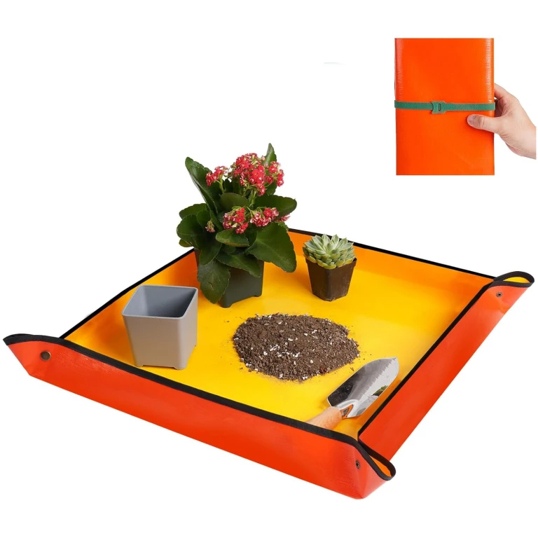 Repotting Mat for Indoor Plant Transplanting and Potting Soil Mess Control Portable Succulent Planting Potting Tray Gardening Gifts for Women Men Plant Lover Gifts (Orange 27" x...