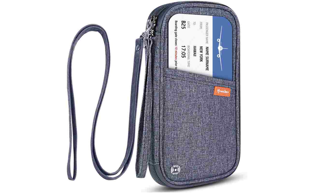 RFID Family Passport Wallet Holder Waterproof, Travel Document Organizer Credit Card Clutch Bag for Men Women
