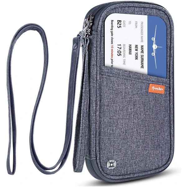 RFID Family Passport Wallet Holder Waterproof, Travel Document Organizer Credit Card Clutch Bag for Men Women