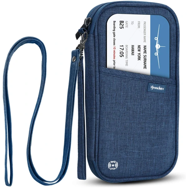 RFID Family Passport Wallet Holder Waterproof, Travel Document Organizer Credit Card Clutch Bag for Men Women