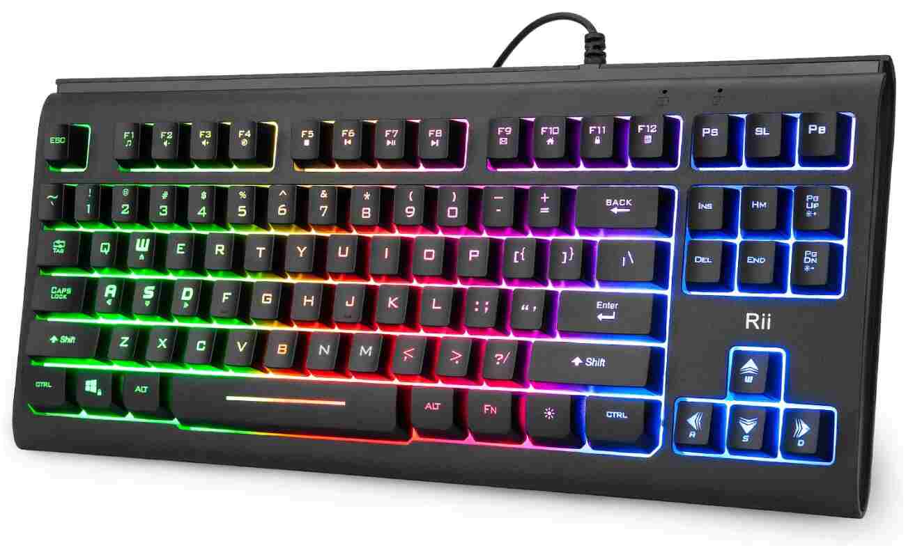 Rii Computer Keyboard, Wired USB Compact Keyboard with RGB Backlit,Silent Keystroke for Home Office,Working or Primer Gaming, Compatible with Laptop,PC,Windows,Mac