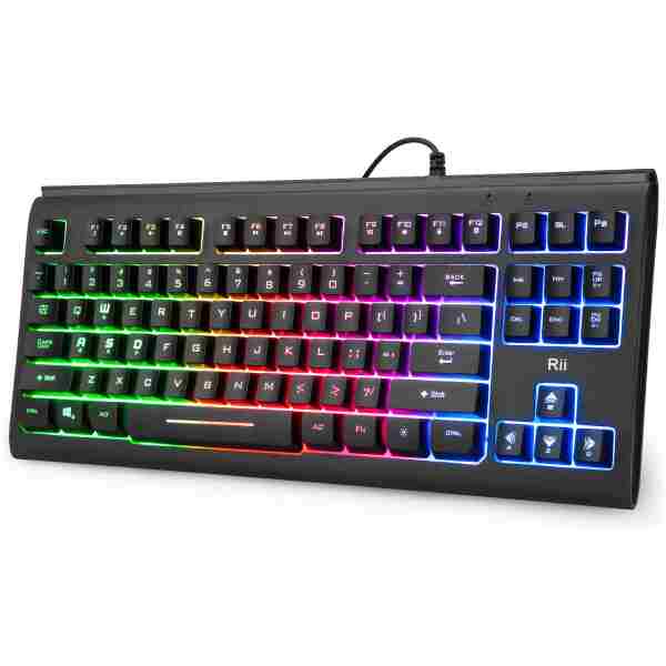Rii Computer Keyboard, Wired USB Compact Keyboard with RGB Backlit,Silent Keystroke for Home Office,Working or Primer Gaming, Compatible with Laptop,PC,Windows,Mac
