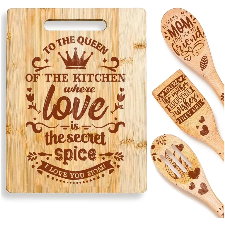 Riviera Bamboo Wood Cutting Board with Wooden Spoons For Cooking, Mothers Day Gifts for Mom – Set of 3 Cooking Spoons as Mother's Day Gifts With Bamboo Cutting Board – Complete...