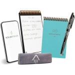 Rocketbook New Mini Reusable Smart Notepad, Pocket Size Notebook 3.5x5.5, Teal - Dotted Pages, App-Connected, Erasable, Ideal for On-The-Go List Taking & Quick Notes Anywhere
