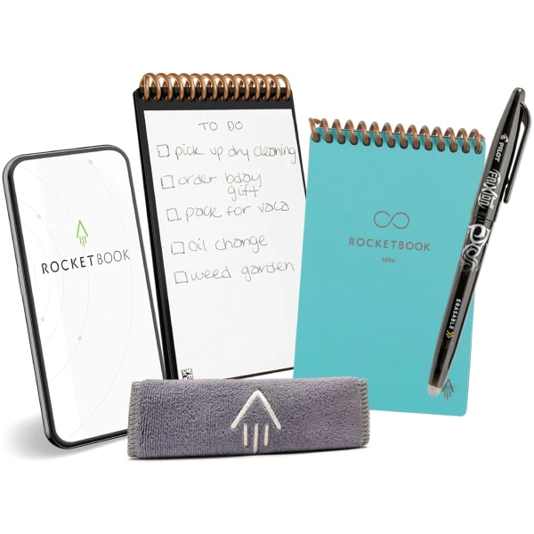 Rocketbook New Mini Reusable Smart Notepad, Pocket Size Notebook 3.5x5.5, Teal - Dotted Pages, App-Connected, Erasable, Ideal for On-The-Go List Taking & Quick Notes Anywhere