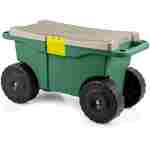 Rolling Garden Cart with Seat - Plastic Storage with Bench and Interior Tool Tray - Gardening Stool for Weeding and Planting By Pure Garden (Green)