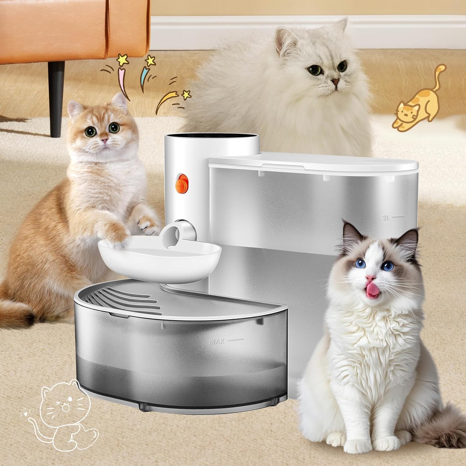 Saker Automatic Pet Water Fountain,2025 Upgraded Pet Water Fountain No Filter,Cat Water Dispenser Wireless Pour-Over,3L/106oz Ultra-Quiet Design,Pet Gravity Water Dispenser for Cat Saker Automatic Pet Water Fountain,2025 Upgraded Pet Water Fountain No Filter,Cat Water Dispenser Wireless Pour-Over,3L/106oz Ultra-Quiet Design,Pet Gravity Water Dispenser for Cat