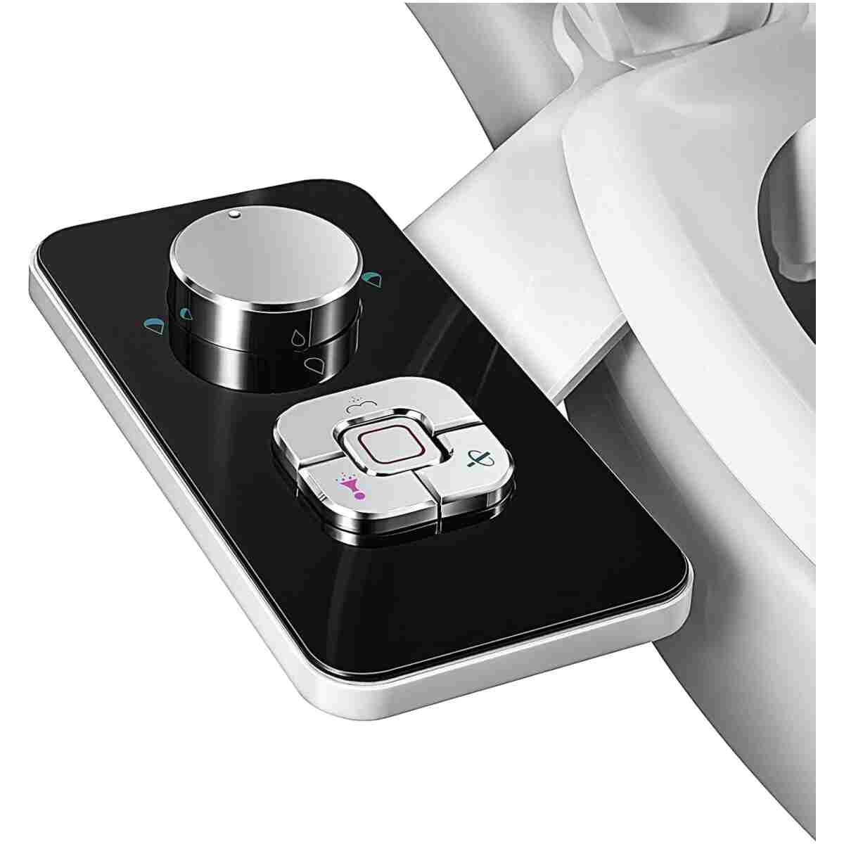 SAMODRA Bidet Attachment, Non-Electric Cold Water Bidet Toilet Seat Attachment with Pressure Controls, Retractable Self-Cleaning Dual Nozzles for Frontal & Rear Wash - Black