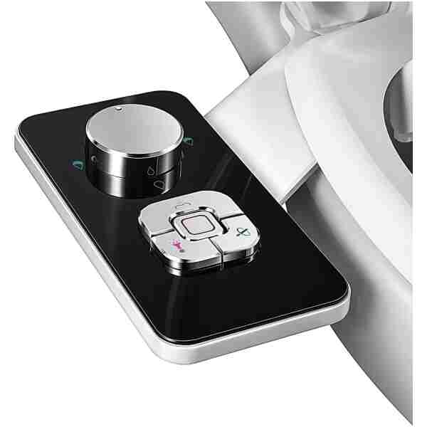 SAMODRA Bidet Attachment, Non-Electric Cold Water Bidet Toilet Seat Attachment with Pressure Controls, Retractable Self-Cleaning Dual Nozzles for Frontal & Rear Wash - Black