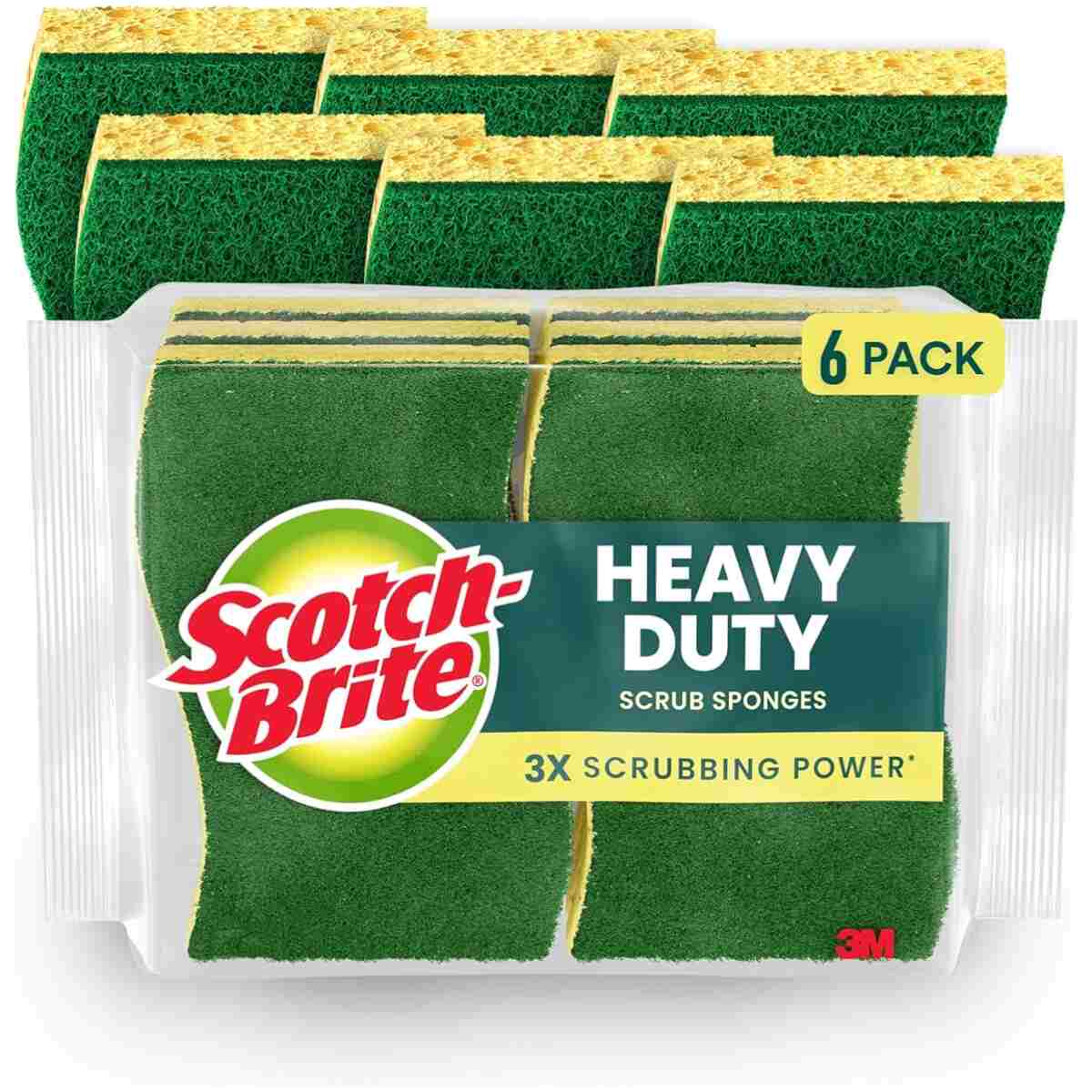 Scotch-Brite Heavy Duty Scrub Sponges, Sponges for Cleaning Kitchen and Household, Heavy Duty Sponges Safe for Non-Coated Cookware, 6 Scrubbing Sponges