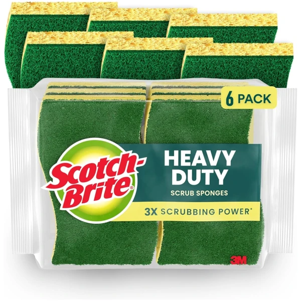 Scotch-Brite Heavy Duty Scrub Sponges, Sponges for Cleaning Kitchen and Household, Heavy Duty Sponges Safe for Non-Coated Cookware, 6 Scrubbing Sponges