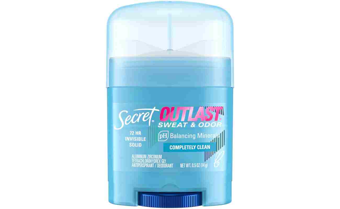 Secret Outlast Antiperspirant Deodorant for Women, 72hr Sweat & Odor Protection, PH Balancing Minerals, Invisible Solid, Completely Clean Scent, Travel Size, 0.5 oz