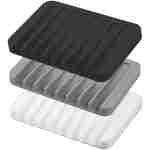 Self Draining Soap Dishes, 3 Pcs Silicone Soap Saver, Waterfall Drainer Soap Holder for Bathroom and Kitchen Sink Organizer, Dish Soap Tray(White, Gray, Black)