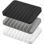 Self Draining Soap Dishes, 3 Pcs Silicone Soap Saver, Waterfall Drainer Soap Holder for Bathroom and Kitchen Sink Organizer, Dish Soap Tray(White, Gray, Black)