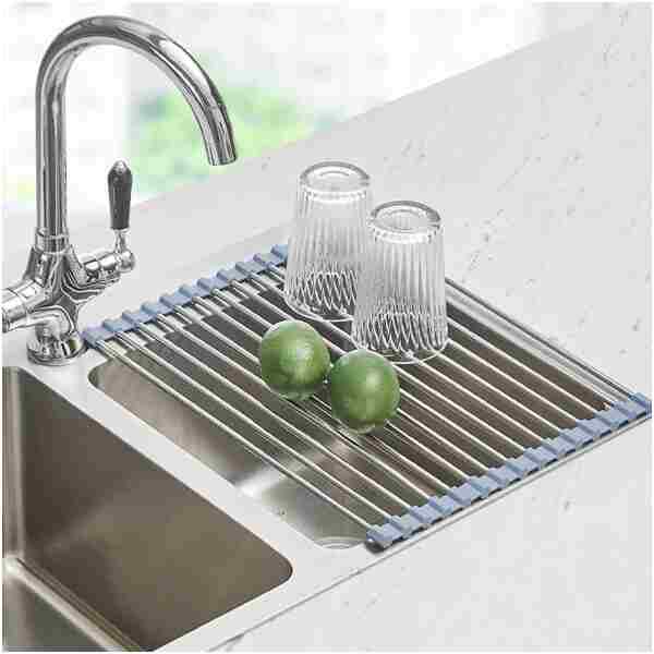 Seropy Roll Up Dish Drying Rack, Over The Sink Dish Drying Rack Kitchen Rolling Dish Drainer, Foldable Sink Rack Mat Stainless Steel Wire Dish Drying Rack for Kitchen Sink...